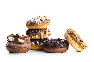 various donuts on white background