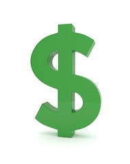 Isolated green dollar sign on white background. American currency. Money green economy symbol. 3D rendering.