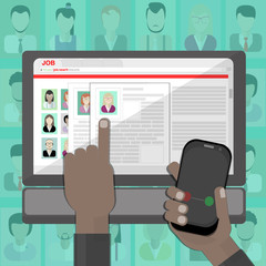 Find resume and hiring. Finding staff on internet. Choose candidate and analyze cv. Professional company resources.