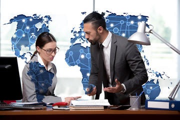 Man and woman discussing problems in globalisation concept