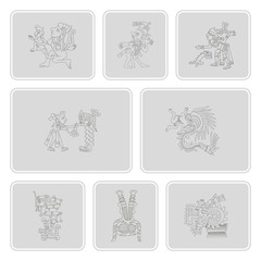 set of monochrome icons with symbols from Aztec codices for your design