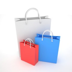 Paper Shopping Bags isolated on white background. 3d rendering.