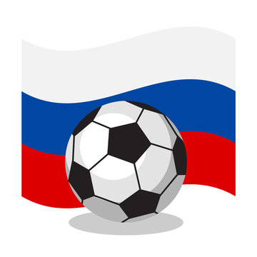 Football or soccer ball with Russian flag on white background. World cup. Cartoon ball. Concept of championship, league, team sport. Game for kids and adults. Cheering and sport fans concept.