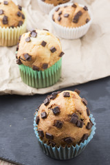 muffins with chocolate on a stone tray