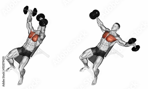 Breeding Dumbbells Lying On An Incline Bench Exercising For