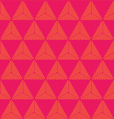 seamless vibrant colored vector pattern of striped triangles.