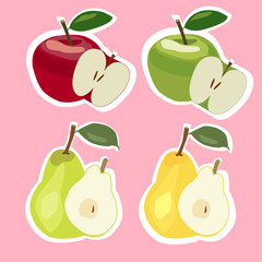 Set of apples and pears. Vector illustration
