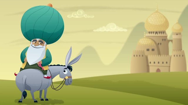 Nasreddin Hodja / Cartoon of Nasreddin Hodja on his donkey.

