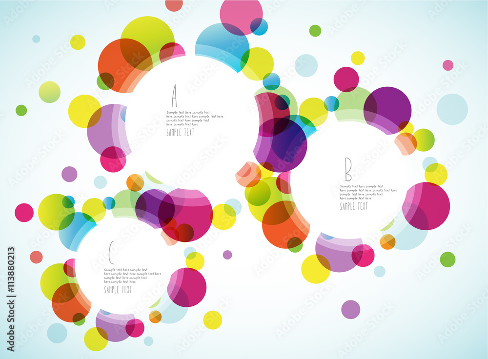 Poster random colorful bubbles with plance for your text.