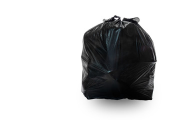 Black bag of rubbish isolated on white background 