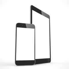 Tablet and smartphone on a white. 3d rendering.