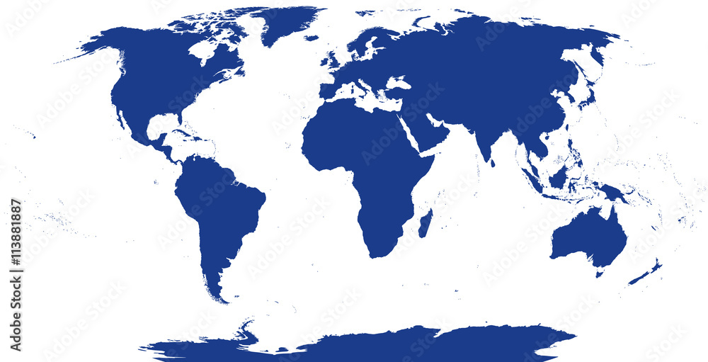 Wall mural world map silhouette. the surface of the earth. detailed map of the world with shorelines under the 
