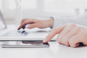 Young business person man working with notebook at workplace