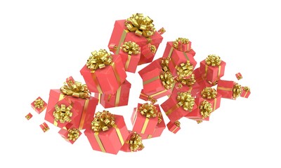 flying gift boxes on white. 3d rendering.