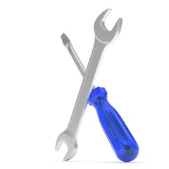 3D Illustration Wrench and screwdriver, service concept