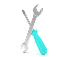 3D Illustration Wrench and screwdriver, service concept