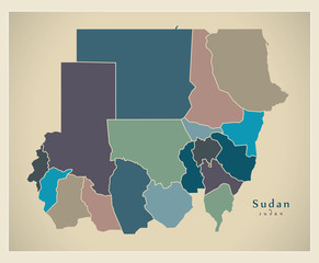 Modern Map - Sudan with states colored SD