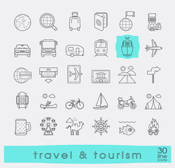Set of premium quality line travel and tourism icons. Collection of icons.for travel, journey, vacation, trips, means of transport. Infographics elements collection. Web graphics.