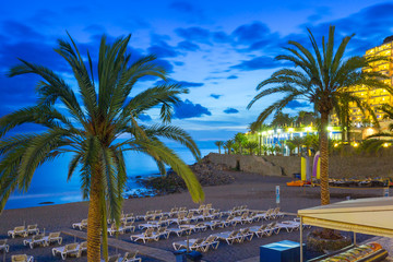 Promenade to the beach in Taurito at dusk, Gran Canaria island in Spain