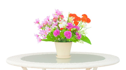 Ornamental unreal bouquet on table clipping on white background
