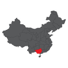 Guangxi red map on gray China map vector