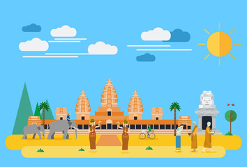 Flat design, Illustration of Cambodia landmarks and icons