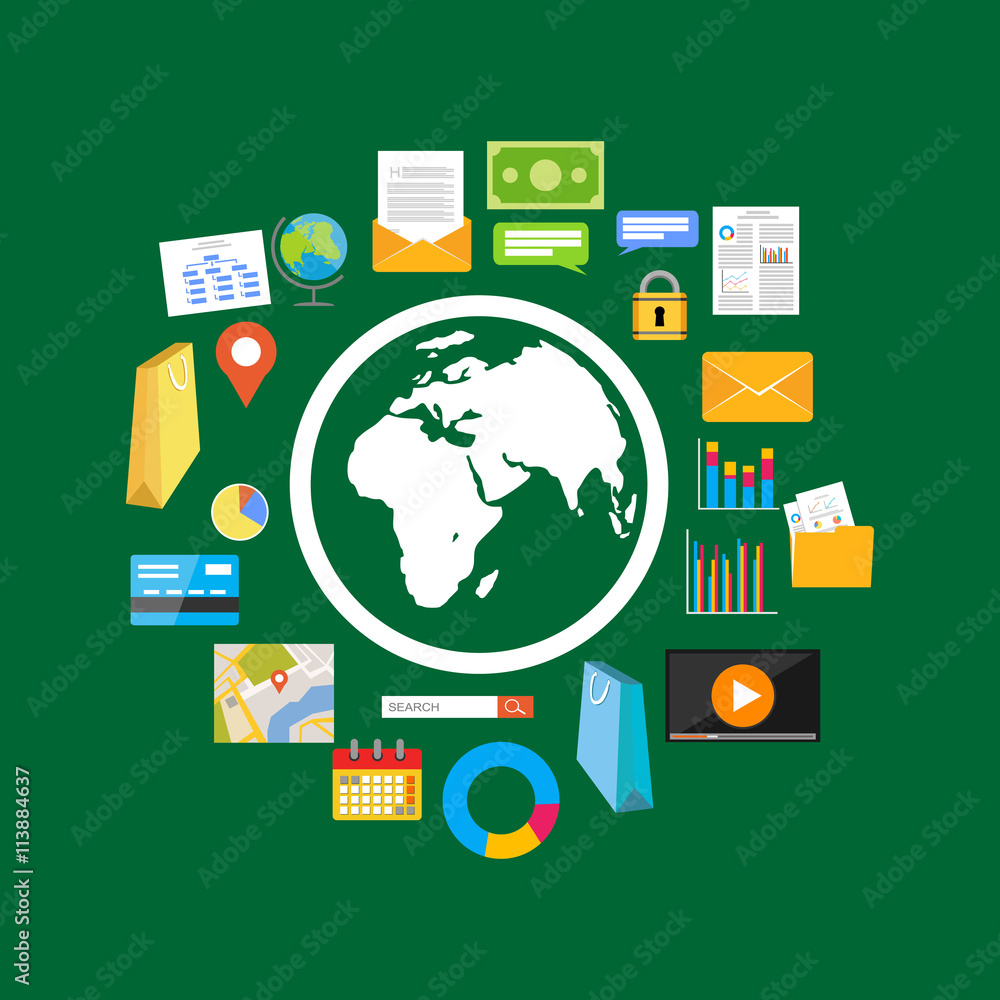Poster flat design illustration concepts for internet content, web content, search engine.