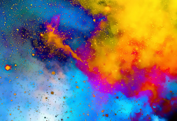 Nebula, Cosmic space and stars,  color background. fractal effect. Painting effect. Elements of this image furnished by NASA. 