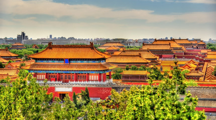 Fototapeta na wymiar Aerial view on Forbidden City from Jingshan Park in Bejing