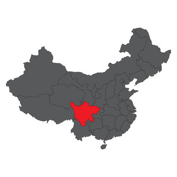 Sichuan red map on gray China map vector
