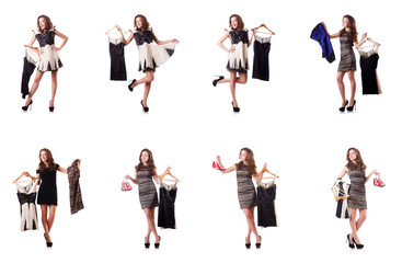 Obraz premium Young woman trying new clothing on white