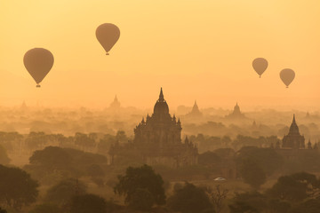 Hot air balloon at sunise , bagan , myanmar