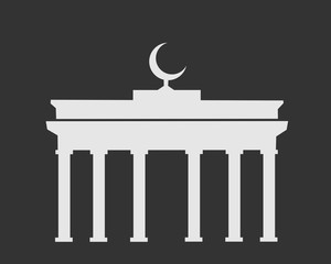 Brandenburg Gate with crescent symbol on the top. Metaphor of Islam as predominant religion and culture in Germany. Believers of islam, Muslims, as majority in German society  © M-SUR