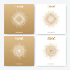 Modern vector template for square brochure, Leaflet, flyer, cover, magazine or annual report. Business, science, medicine and technology design book layout. Abstract presentation with golden mandala.
