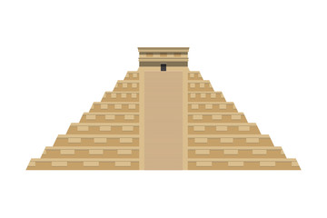 Temple of Kukulkan (El Castillo) vector flat illustration. Mayan pyramid. Chichen Itza. Yucatan, Mexico