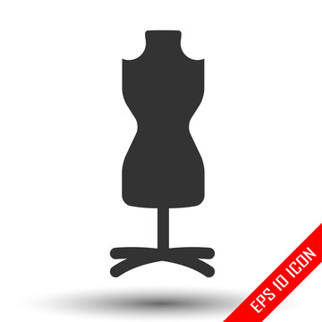 Fashion stand, female torso mannequin icon. Tailor mannequin. Dummy mannequin. Simple flat logo of mannequin isolated on white background. Vector illustration.