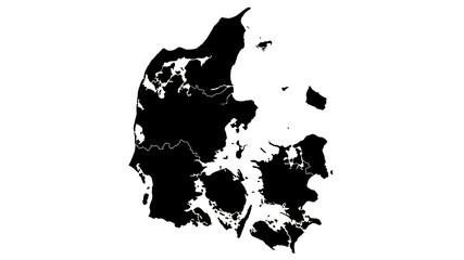 Denmark country map detailed visualisation in black