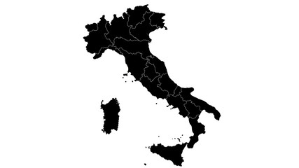 Italy country map detailed visualisation in black