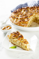 Apple pie with cottage cheese streusel and caramel