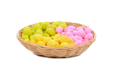 thai dessert in the basket on white background