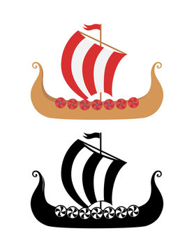 Vikings Ship Drakkar in Nordic Sea