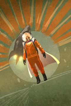 superhero over grunge background with vintage style,illustration painting