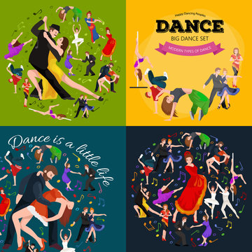 Dancing People, Dancer Bachata, Hiphop, Salsa, Indian, Ballet, Strip, Rock and Roll, Break, Flamenco, Tango, Contemporary, Belly Dance Pictogram Icon. Dancing style of design concept set