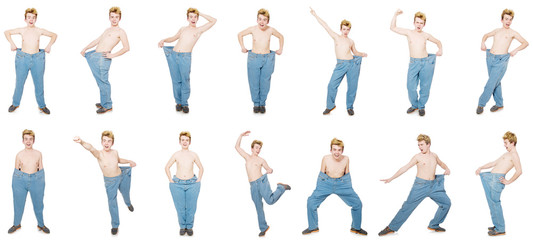 Obraz premium Funny man with trousers isolated on white