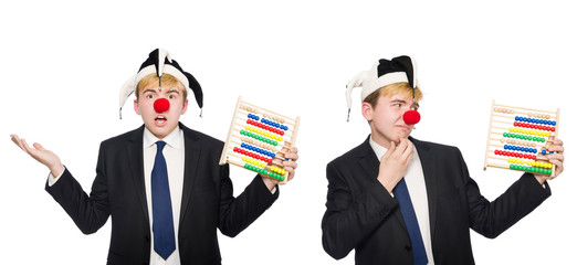 Clown with abacus isolated on white