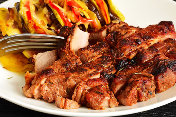 steak and vegetables
