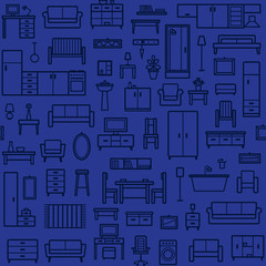 Vector seamless pattern background with home furniture outline icons 7