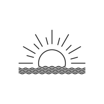 Vector outline sunset or sunrise icon.