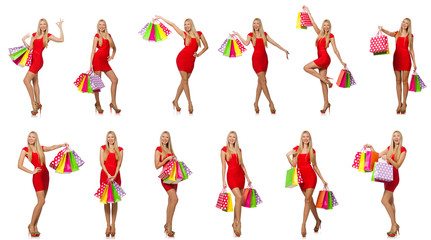 Woman with shopping bags isolated on white