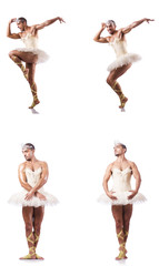 Man in ballet tutu isolated on white